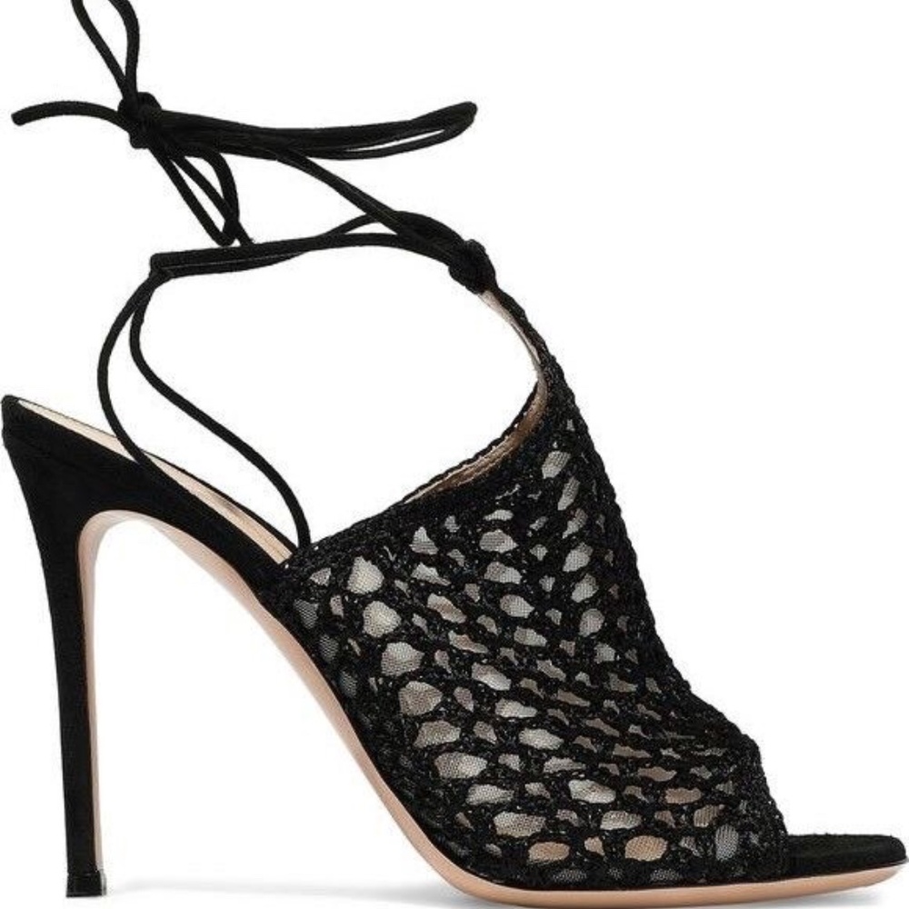 GIANVITO ROSSI Bardot crochet-knit and suede heels 39